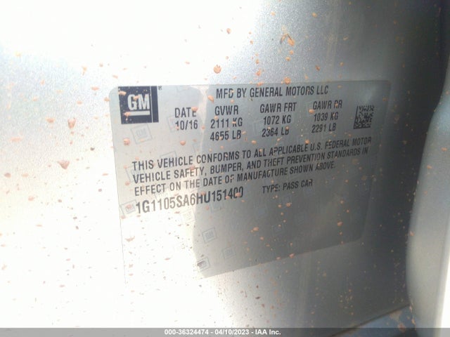 Chevrolet IMPALA LT 2017 1G1105SA6HU151400 Image 10