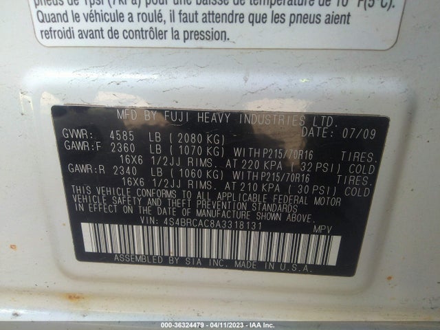 2010 SUBARU OUTBACK VIN: 4S4BRCAC8A3318131