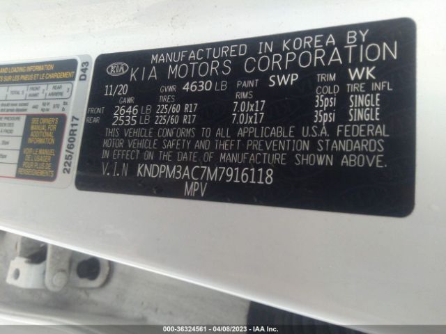 KNDPM3AC7M7916118 KIA Sportage Lx
