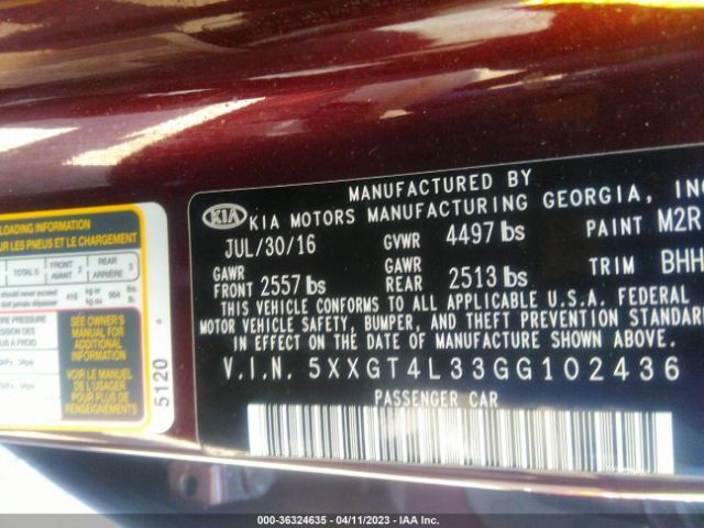 5XXGT4L33GG102436 KIA Optima Lx