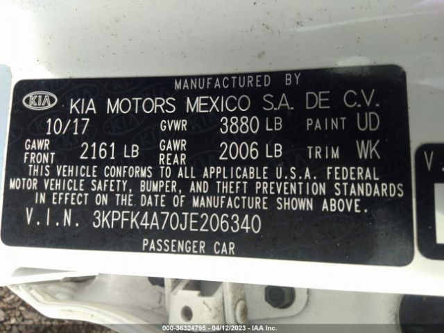 3KPFK4A70JE206340 KIA FORTE LX