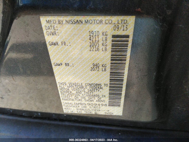 2015 NISSAN ALTIMA 2.5 S VIN: 1N4AL3AP8FN909498