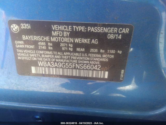 WBA3A9G55FNS66042 BMW 3 Series 335i