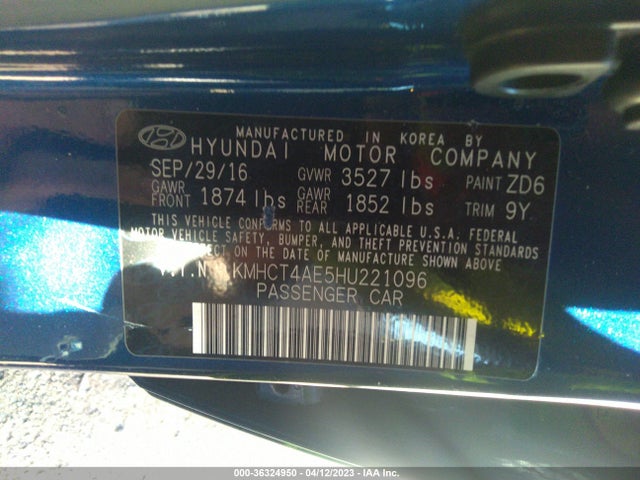 2017 HYUNDAI ACCENT SE VIN: KMHCT4AE5HU221096