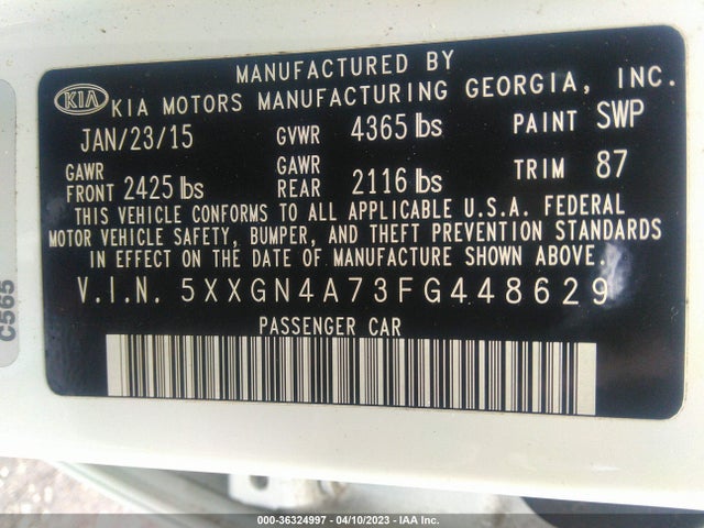 KIA OPTIMA EX 2015 5XXGN4A73FG448629 Image 10