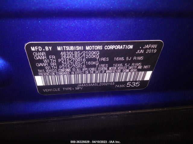 2020 MITSUBISHI ECLIPSE CROSS ES VIN: JA4AS3AA5LZ002103