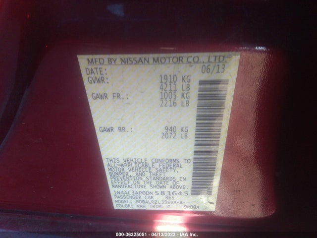 2013 NISSAN ALTIMA 2.5 S VIN: 1N4AL3AP0DN583645