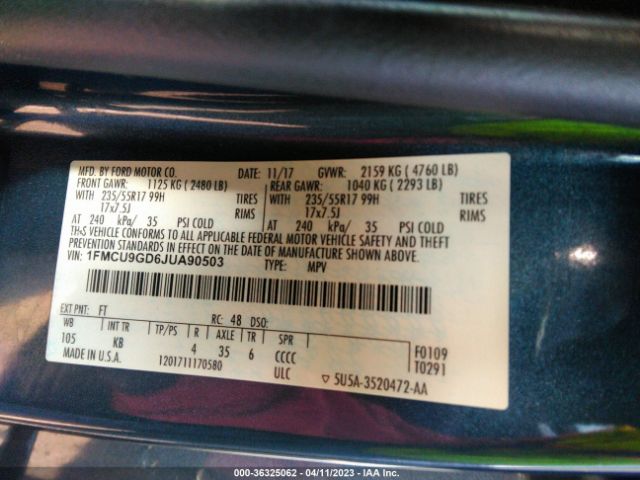 1FMCU9GD6JUA90503 Ford ESCAPE SE