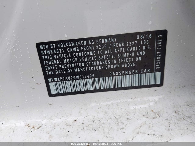 WVWKP7AU2GW915406 Volkswagen E-golf Se