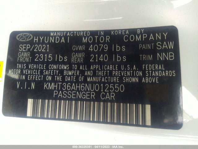 2022 Hyundai Veloster, VIN: KMHT36AH6NU012550
