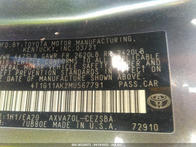 Toyota CAMRY SE 2021 4T1G11AK2MU567791 Image 8