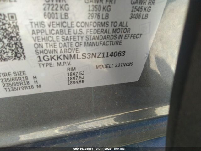 1GKKNMLS3NZ114063 GMC ACADIA SLT