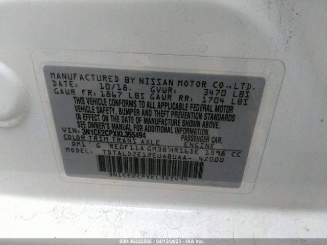 3N1CE2CPXKL355494 Nissan Versa Note Sv