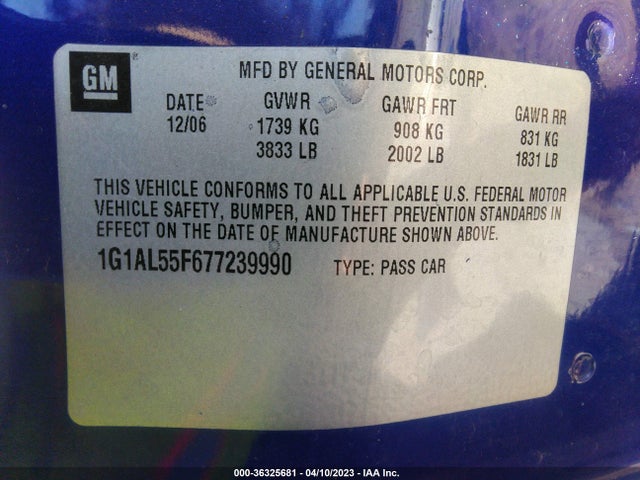 2007 CHEVROLET COBALT LT VIN: 1G1AL55F677239990