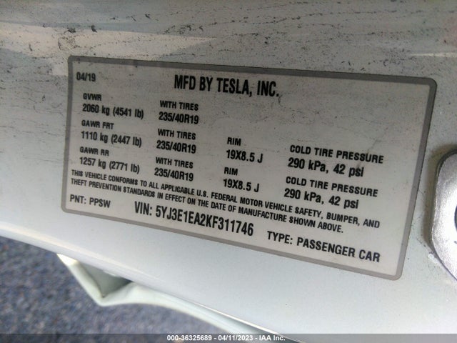 Tesla Model 3 Range 2019 5YJ3E1EA2KF311746 Image 9