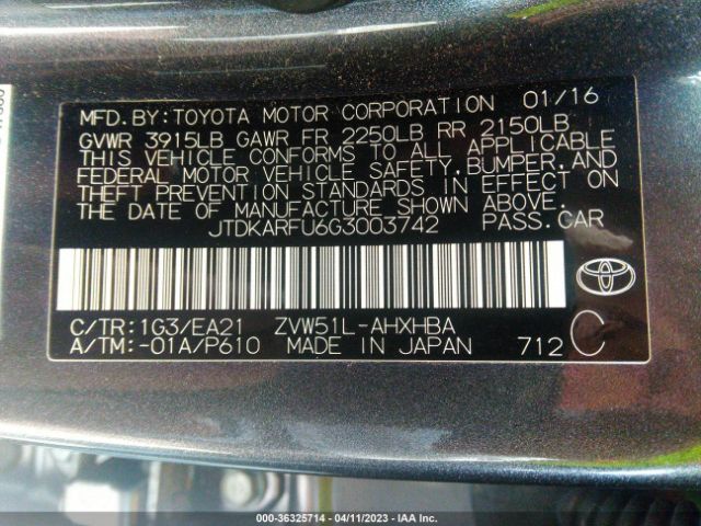 JTDKARFU6G3003742 Toyota Prius Four Touring