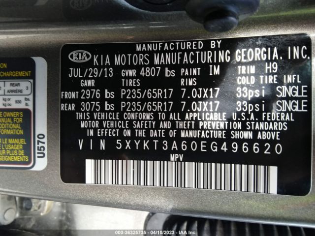 5XYKT3A60EG496620 KIA SORENTO LX