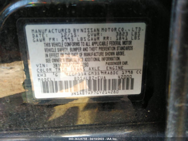 2016 NISSAN SENTRA S VIN: 3N1AB7AP7GY214280