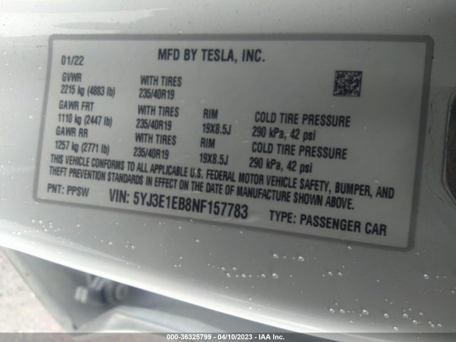 Tesla Model 3 Long Range 2022 5YJ3E1EB8NF157783 Image 9
