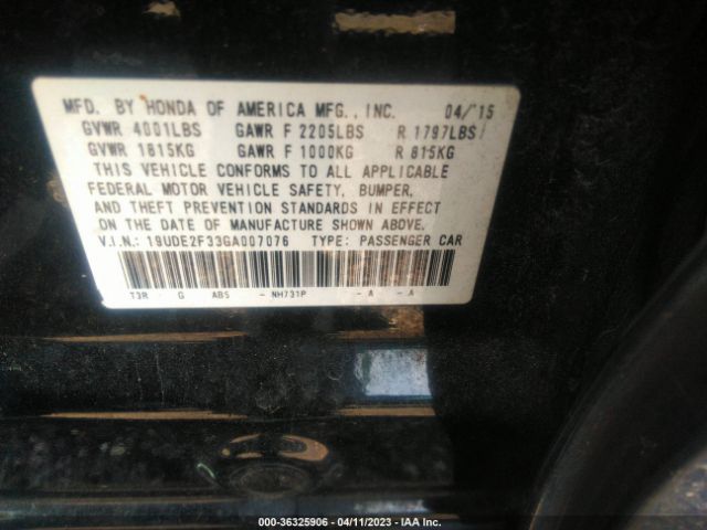 19UDE2F33GA007076 Acura ILX