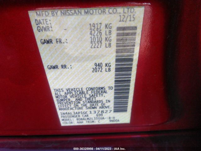 1N4AL3AP1GC137827 Nissan Altima 2.5 Sv