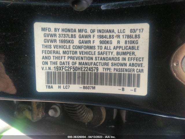 Honda Civic Sedan Lx 2017 19XFC2F50HE224579 Image 9