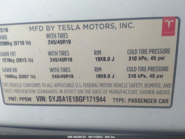 Tesla Model S 70 Kwh 2016 5YJSA1E18GF171944 Image 9
