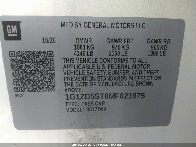 Chevrolet MALIBU LT 2021 1G1ZD5ST0MF021975 Image 9