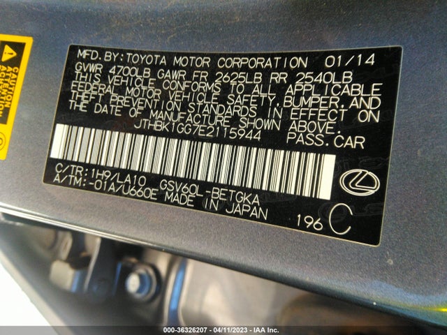 JTHBK1GG7E2115944 Lexus ES 350