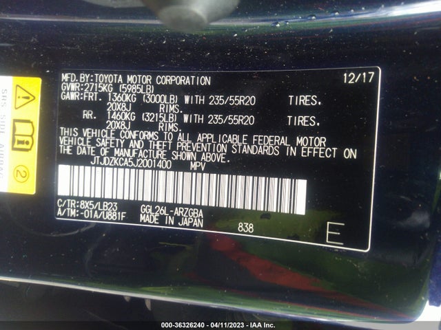 JTJDZKCA5J2001400 Lexus Rx Rx 350l