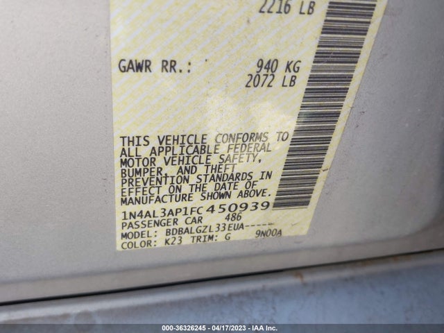 Nissan ALTIMA 2.5 2015 1N4AL3AP1FC450939 Image 10