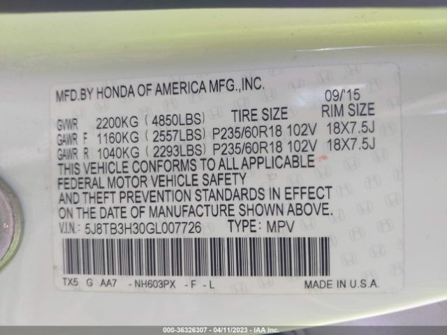 5J8TB3H30GL007726 Acura RDX