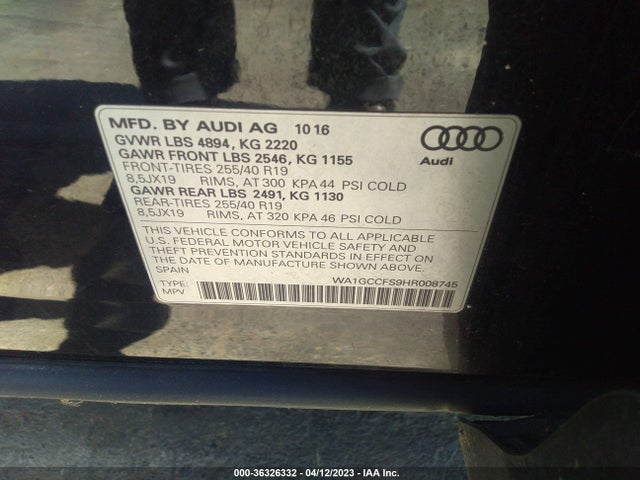 WA1GCCFS9HR008745 Audi Q3 Prestige