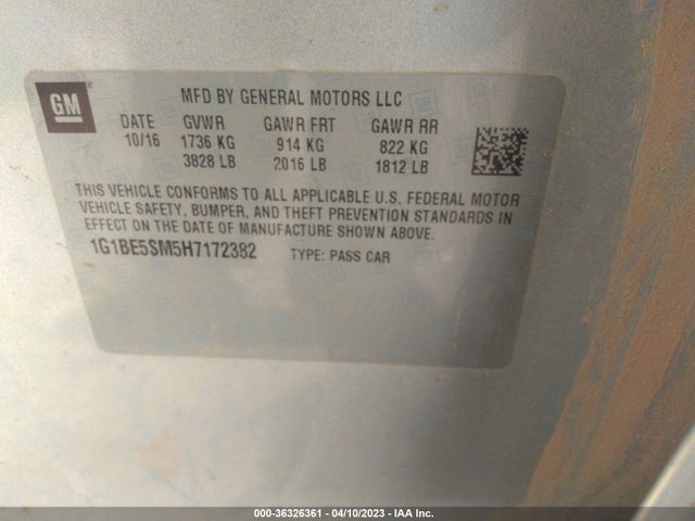 Chevrolet CRUZE LT 2017 1G1BE5SM5H7172382 Image 9