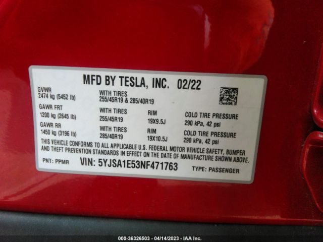 5YJSA1E53NF471763 Tesla MODEL S