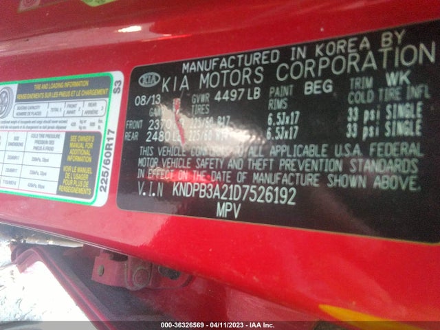 2013 KIA SPORTAGE LX VIN: KNDPB3A21D7526192
