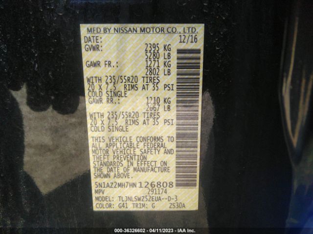 5N1AZ2MH7HN126808 Nissan Murano Platinum