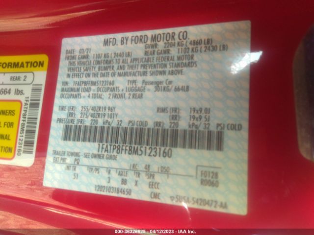 1FATP8FF8M5123160 Ford Mustang Gt Premium