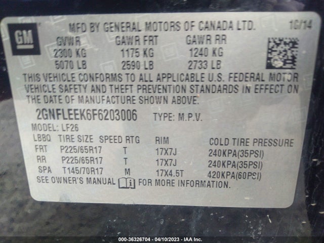 2015 CHEVROLET EQUINOX LS VIN: 2GNFLEEK6F6203006