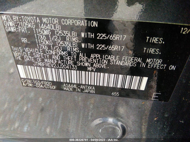2018 Toyota RAV4, VIN: JTMBFREV2JJ204133
