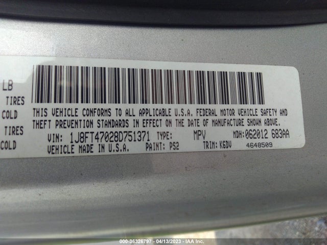 2008 JEEP COMPASS SPORT VIN: 1J8FT47028D751371