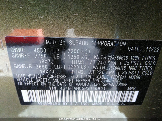 4S4BTANC5P3140901 Subaru Outback Limited