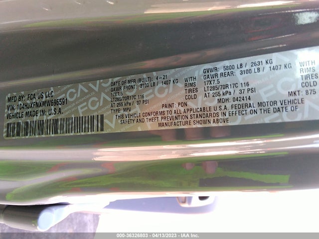 1C4HJXFNXMW696591 Jeep Wrangler Unlimited Rubicon