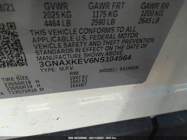 Chevrolet EQUINOX LT 2022 3GNAXKEV6NS104564 Image 10