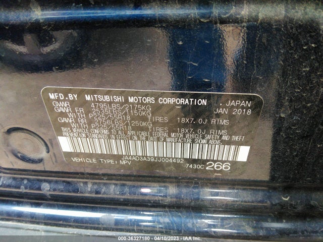 JA4AD3A39JJ004492 Mitsubishi Outlander Se/sel/le