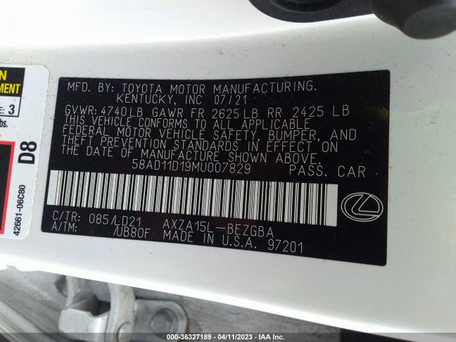 58AD11D19MU007829 Lexus Es Es 250