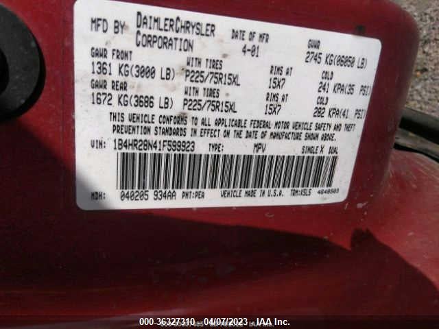 36327310 :رقم المزاد ، 1B4HR28N41F599923 vin ، 2001 Dodge Durango مزاد بيع