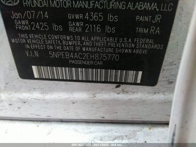 Hyundai SONATA GLS 2014 5NPEB4AC2EH875770 Image 9