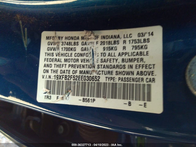 2014 HONDA CIVIC SEDAN LX VIN: 19XFB2F52EE030652