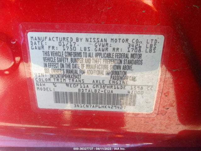 2017 Nissan Versa, VIN: 3N1CN7AP6HK429427